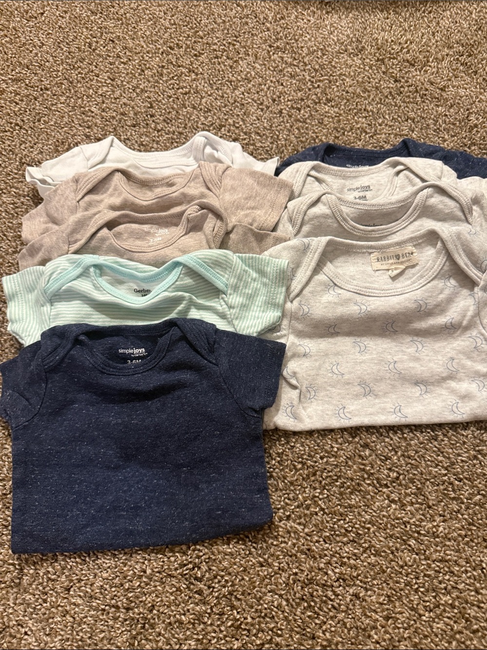 Gerber Baby Short Sleeve Bodysuit Set in Navy, Orange, Cream, Mint